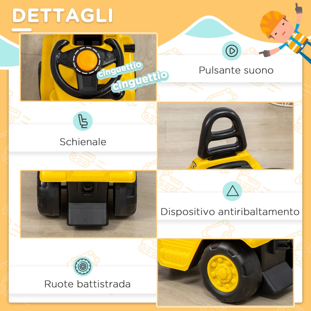 Trattore Muletto Cavalcabile per Bambini  86x27,5x47,5 cm con Portaoggetti Giallo e Nero
