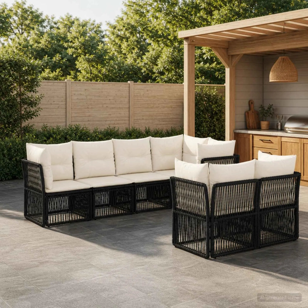 Set Divano da Giardino 7 pz 7-Numero di posti Nero polyrattan 3434281