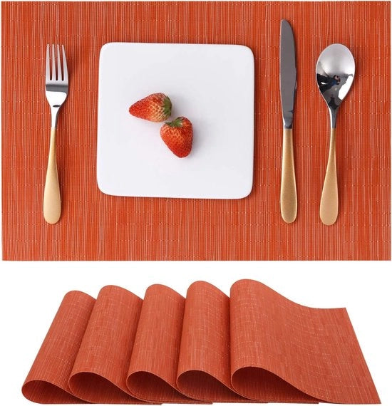 Set di piatti per tavolo da 6, piatti per tavolo in vinile tessuti lavabili resistente al calore antiscivolo adatto per cucina famiglia ristorante bar caffè (arancione)