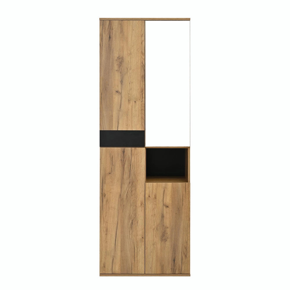 Armadio Alto con Specchio 65x35x190cm - Xylo - 4 Ante, Nero e Colore Naturale