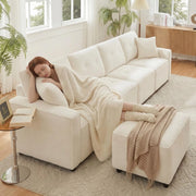Divano 4 posti con contenitore e poggiapiedi ¨C Minimal ¨C Beige velluto 280x146x85 cm