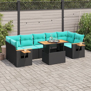 Set Divani da Giardino con Cuscini 8 pz Nero in Polyrattan
