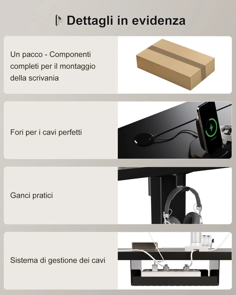 140x70 CM scrivania regolabile in altezza, scrivania da ufficio con quattro sezioni, scrivania per computer con funzione di memoria.