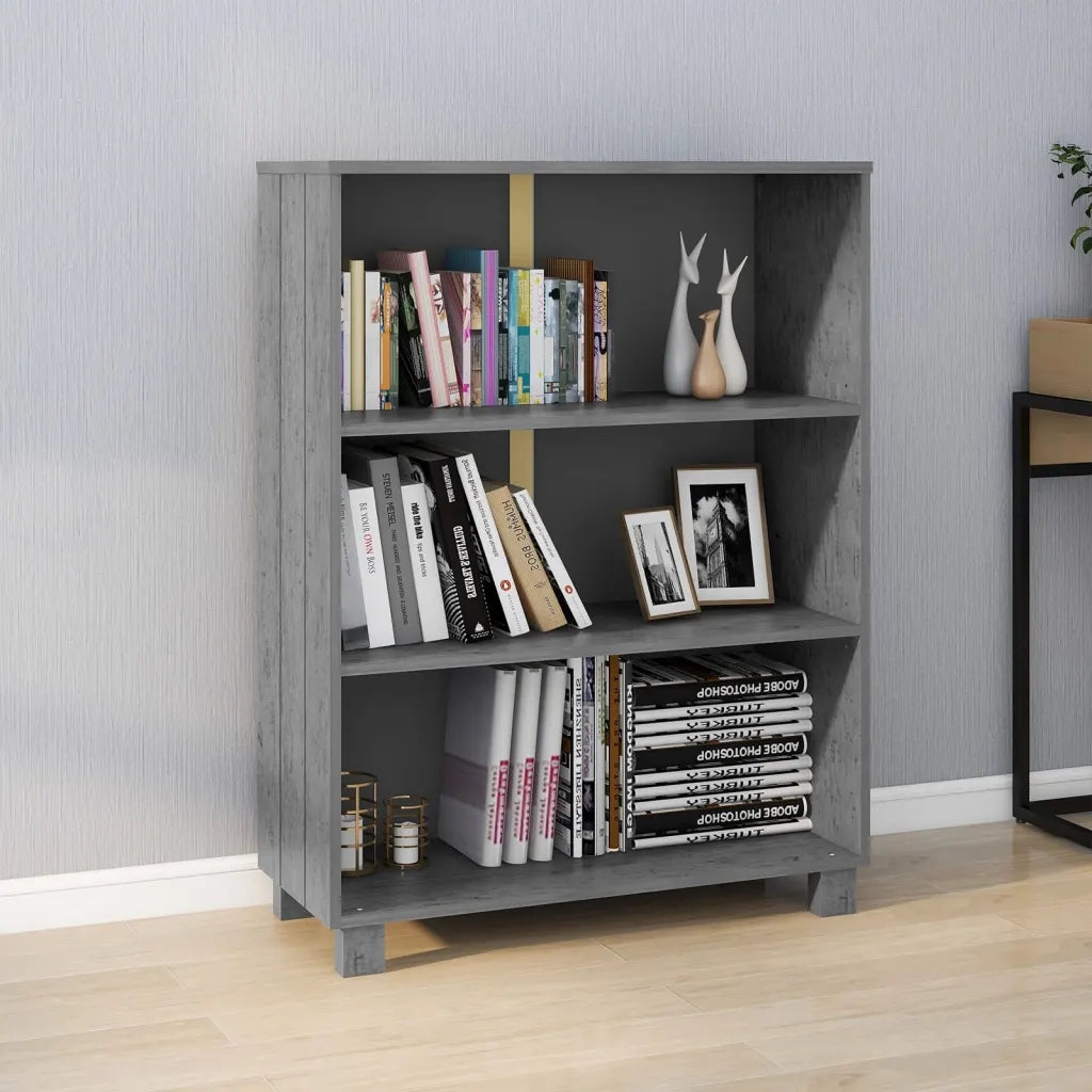 Libreria-Scaffale per Libri-Mobile di Stoccaggio HAMAR Grigio Scuro 85x35x112 cm Legno Massello di Pino