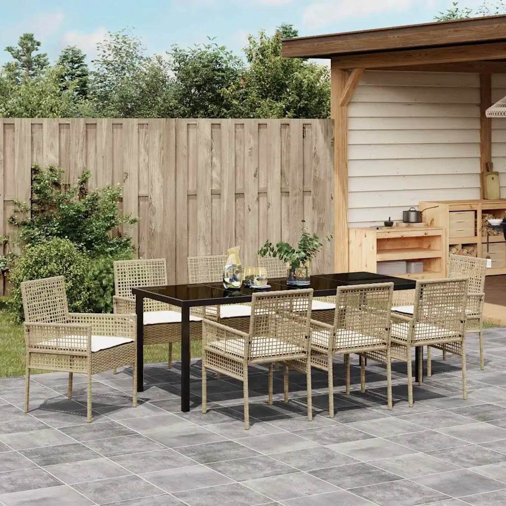 Set da Pranzo per Giardino con cuscino 9 pcs Beige polyrattan 3379897