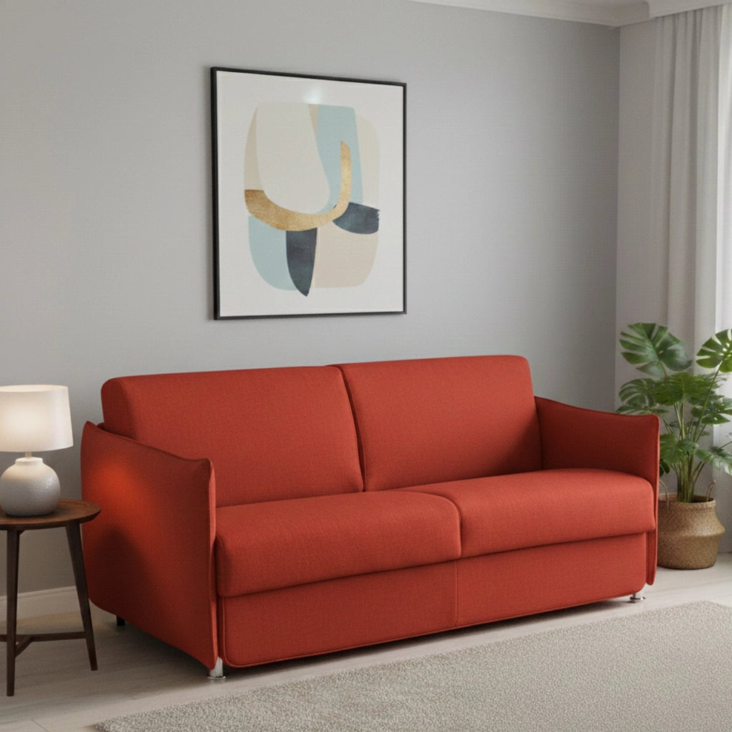 Follina, Divano Letto 2 Posti Sfoderabile Made in Italy, 160x95 cm Arancione