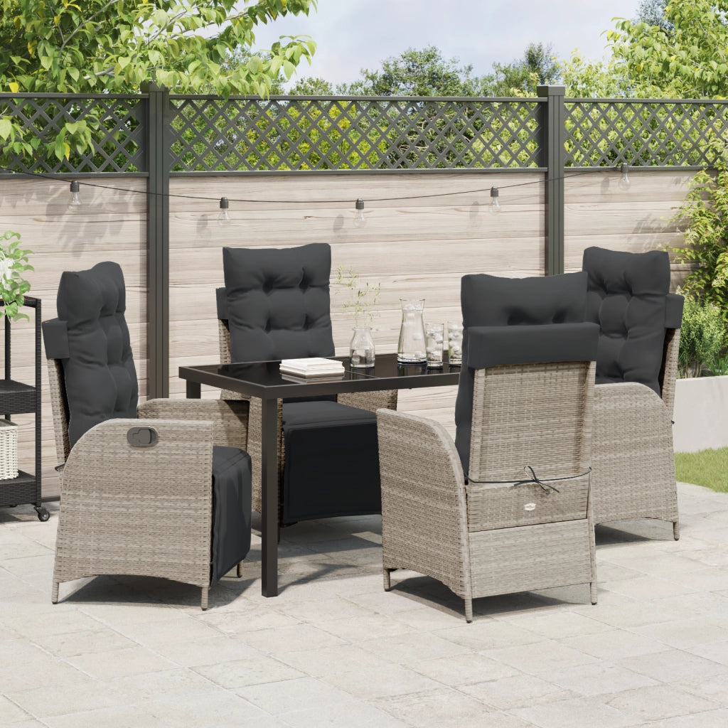 Set da Pranzo da Giardino 5 Pezzi Rattan Polyrattan Grigio Chiaro