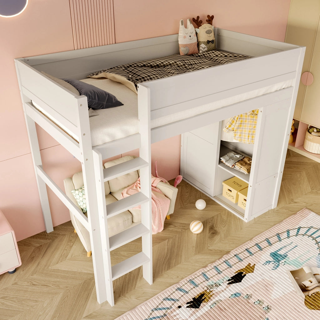 Letto a castello bianco in pino con armadio integrato funzione contenitore e dimensioni 90x200 cm