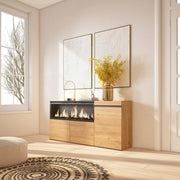 Credenza, Mobile, 158x35x75cm, 3 Porte, Camino elettrico XXL, colore Rovere RF3290