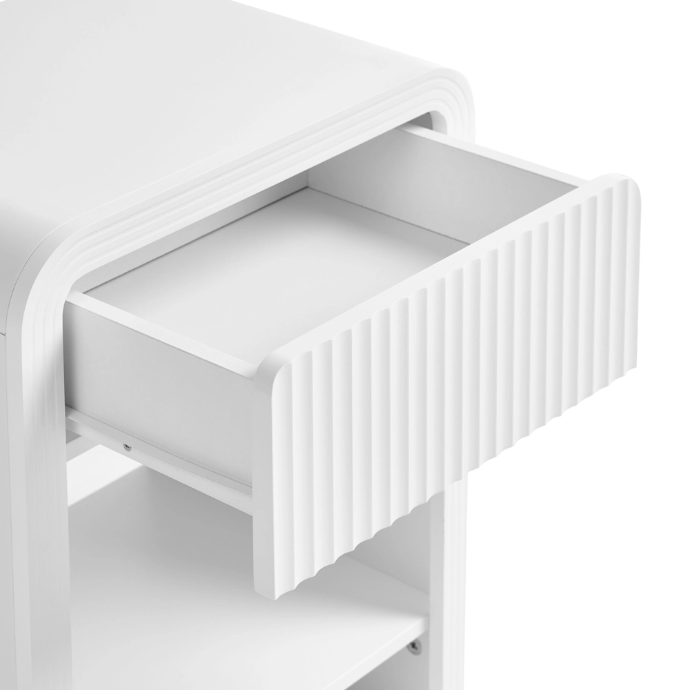 Comodino bianco in MDF con 1 cassetto e 1 ripiano stile elegante