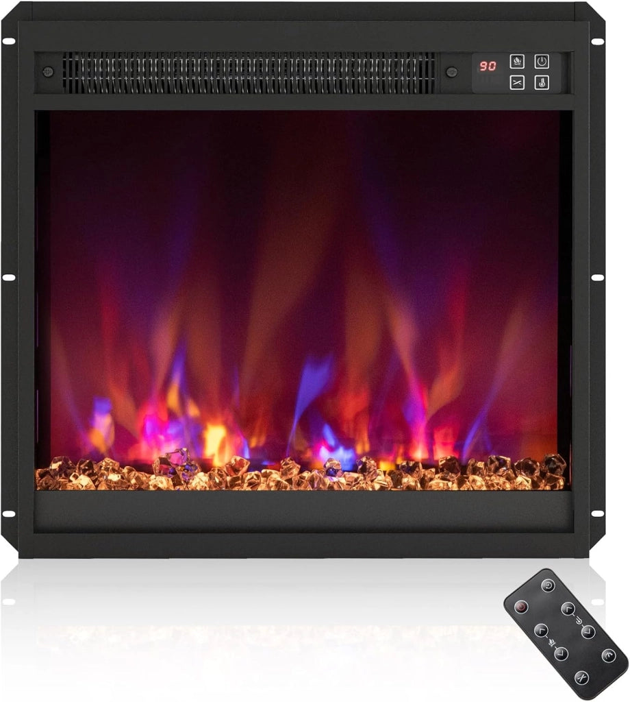 Caminetto Elettrico da Incasso, Inserto Camino Elettrico con Riscaldamento 1500W, Telecomando, Timer 0,5-9H, Effetto Fiamma Regolabile, Termostato e Protezione da Surriscaldamento (68x12x34cm)