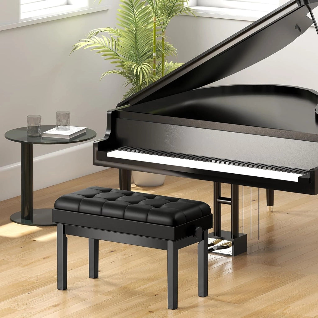 Panca per pianoforte con altezza regolabile 48-58 cm, panca pianoforte imbottita per 2 persone, sgabello con spazio di archiviazione e gambe antiscivolo, nero