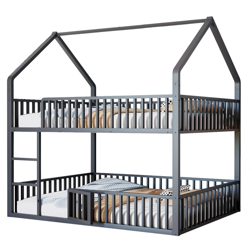 Letto a Castello per Bambini con Scala e Porta ¨C MINIMAL ¨C Metallo Nero 140x200