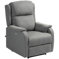 Poltrona Reclinabile con Poggiapiedi, in Tessuto Effetto Lino, Legno e Metallo, 77x91x106 cm, Grigio Scuro