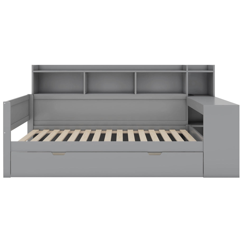 Letto 90x200 cm con scrivania, USB, presa e 2 cassetti grigio
