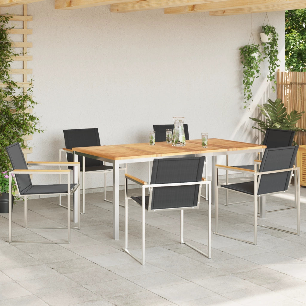 Set da Pranzo per Giardino di 7 Pezzi in Legno Massello di Teak