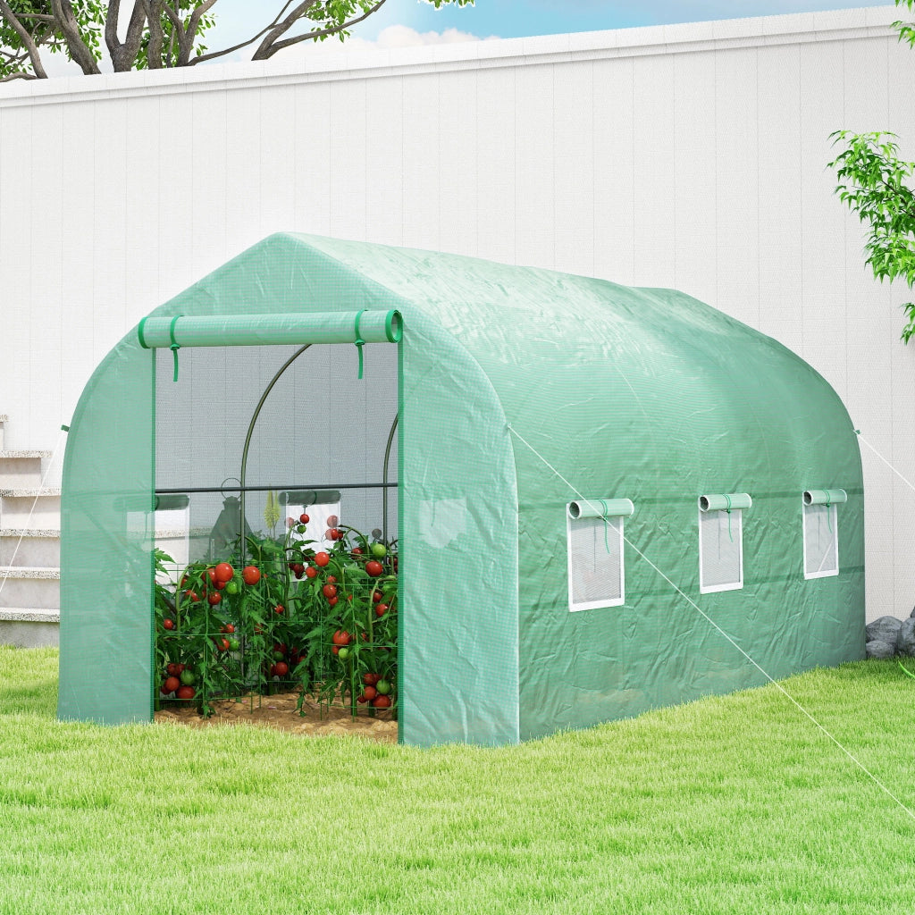 Serra a Tunnel Anti-UV 4x2x2 m con 6 Finestre a Rete e Ingresso Arrotolabile in Metallo e PE Verde