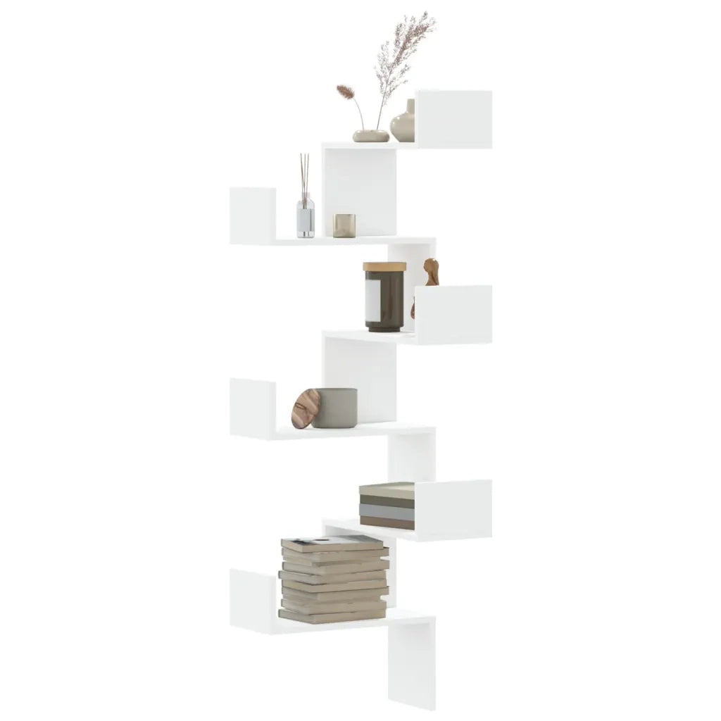 Scaffale Angolare Muro | Mensola a parete Bianco 45x45x147 cm Legno Multistrato