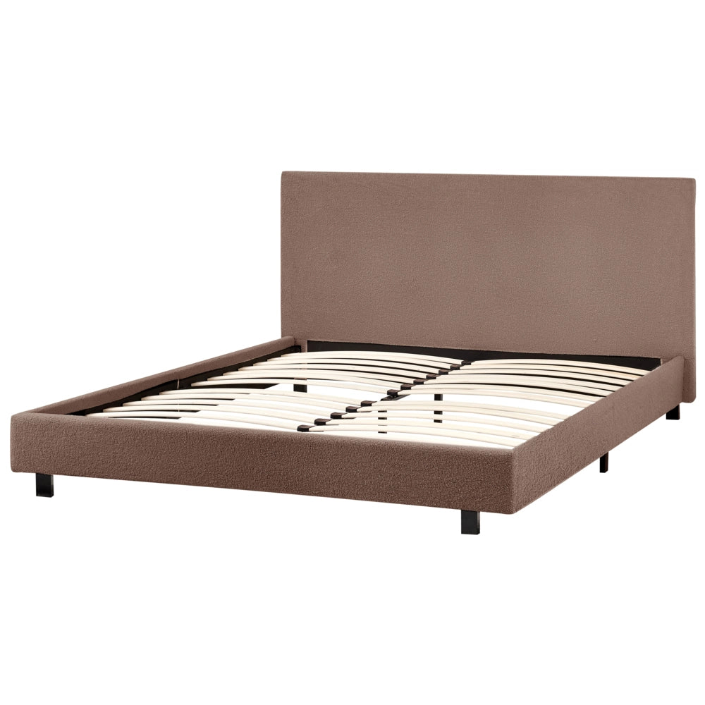 Letto matrimoniale imbottito bouclé marrone 180 x 200 cm con rete e testata