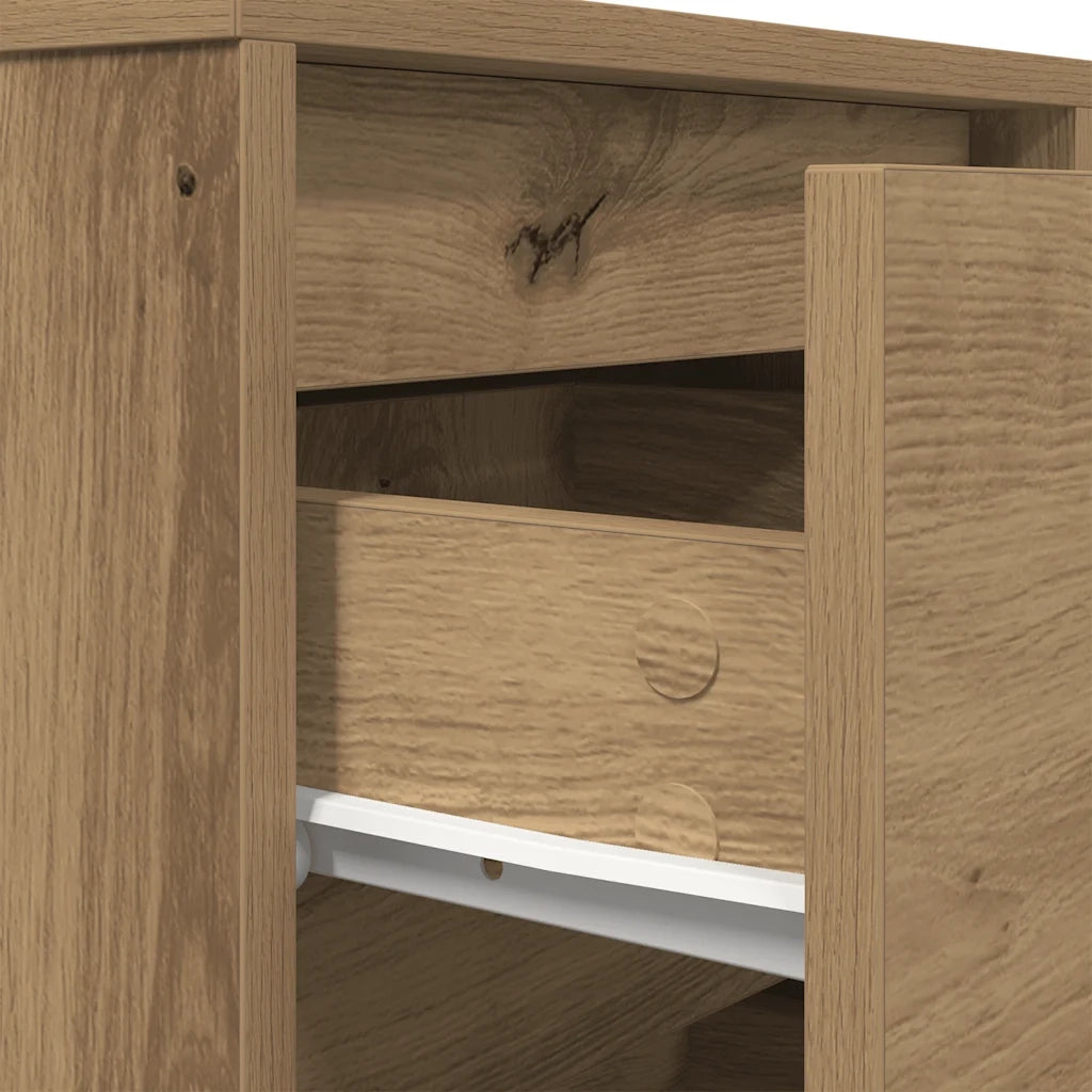 Comodino con Luci LED Rovere Artigianale 38x34x65 cm 861309