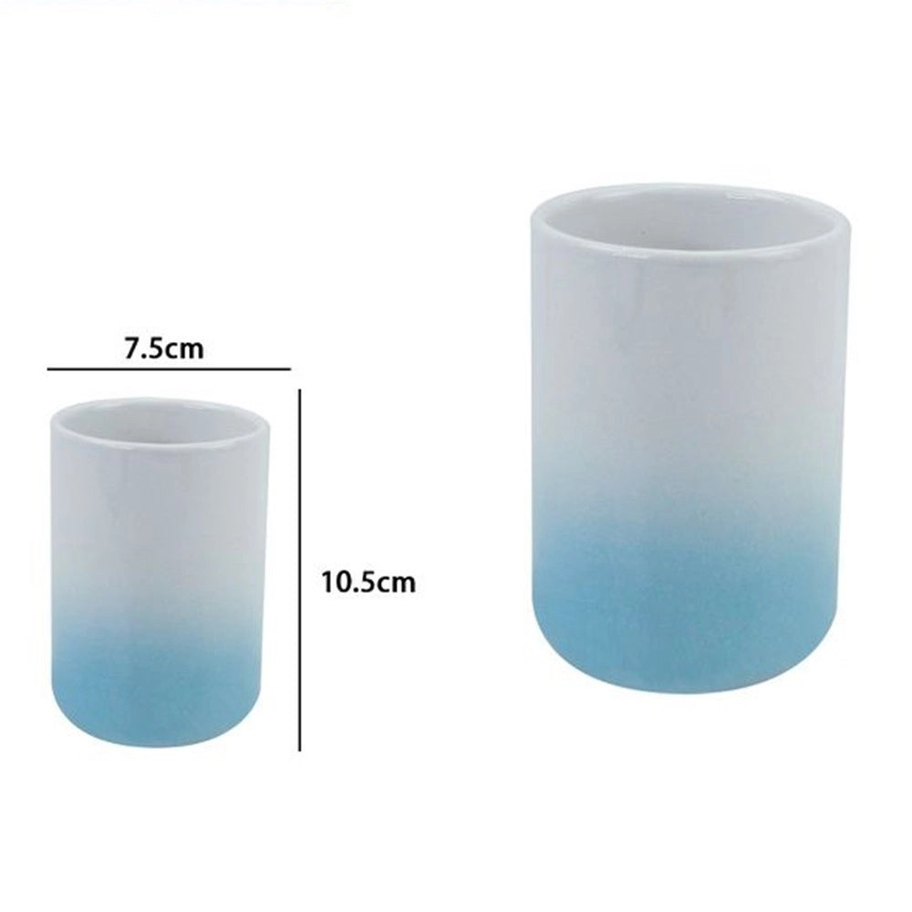 Trade Shop - Bicchiere Portaspazzolini Dentifricio Bianco Azzurro Arredo Bagno Accessori 59911 -