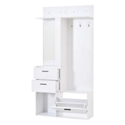 Armadio ingresso con 2 cassetti; 3 ganci; specchio; ripiani ribaltabili e 3 vani per ingresso e corridoio; bianco; 90 Ã— 30 Ã— 180 cm