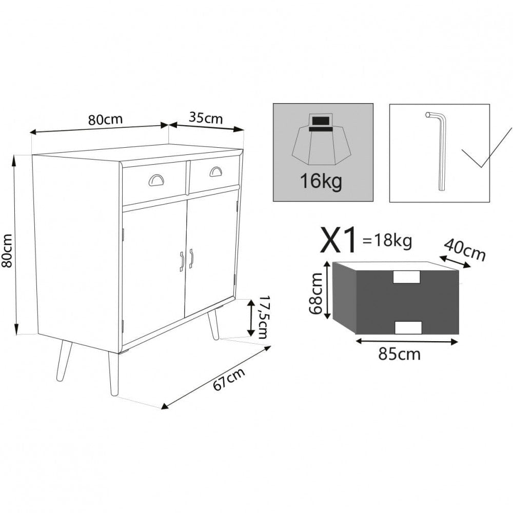 Mobiletto Surrey 80x35x83 h cm in Legno Multicolor