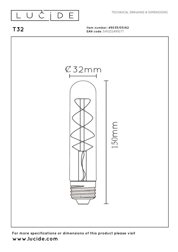 Lampadina LED filament amber tubo E27 5W Lucide