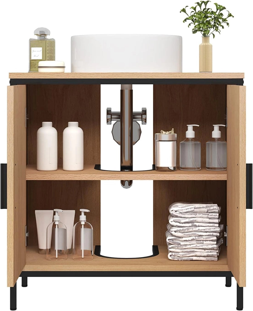 Set di mobili da bagno con armadietto a specchio, per bagno, comò con 4 cassetti, in metallo + legno, modello 8