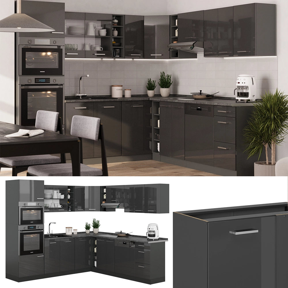 Vicco Cucina angolare completa Antracite lucido/antracite 237 x 247 cm , PL Marmo