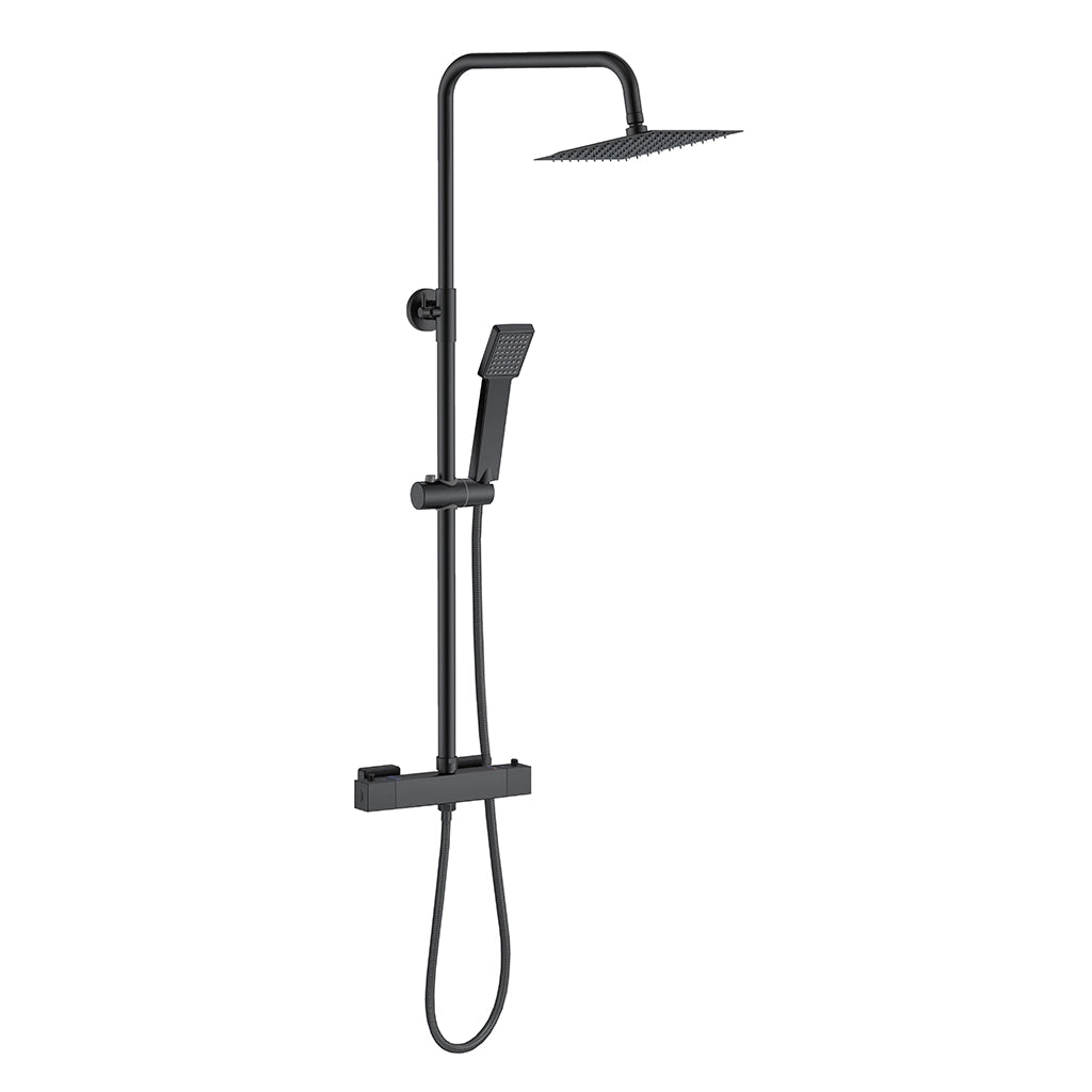 Kit Doccia con Soffione 20x20cm in Acciaio Inox e Cool-touch rubinetto, Miscelatore Termostatico Doccia Antiscotto, Nero