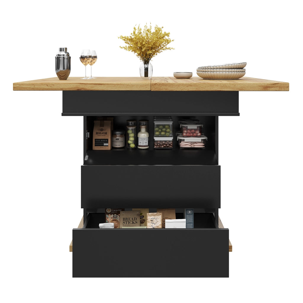 Tavolo da pranzo allungabile con vano contenitore e chiusura ammortizzata magnetica per cucina nero naturale 110 × 80 × 75 cm