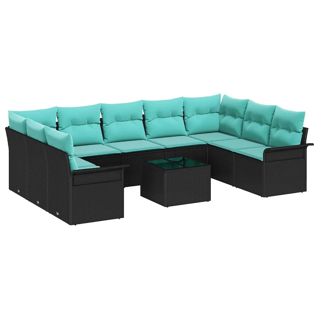 Set Divano da Giardino con cuscino 10 pcs Nero polyrattan