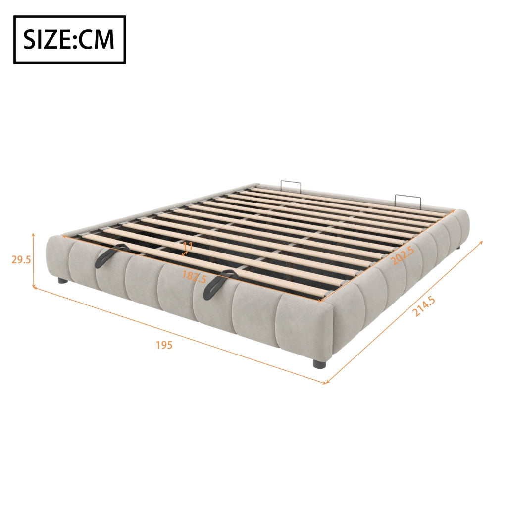 Letto imbottito 180x200 cm con sollevamento idraulico, LED bianco, senza testiera, Beige