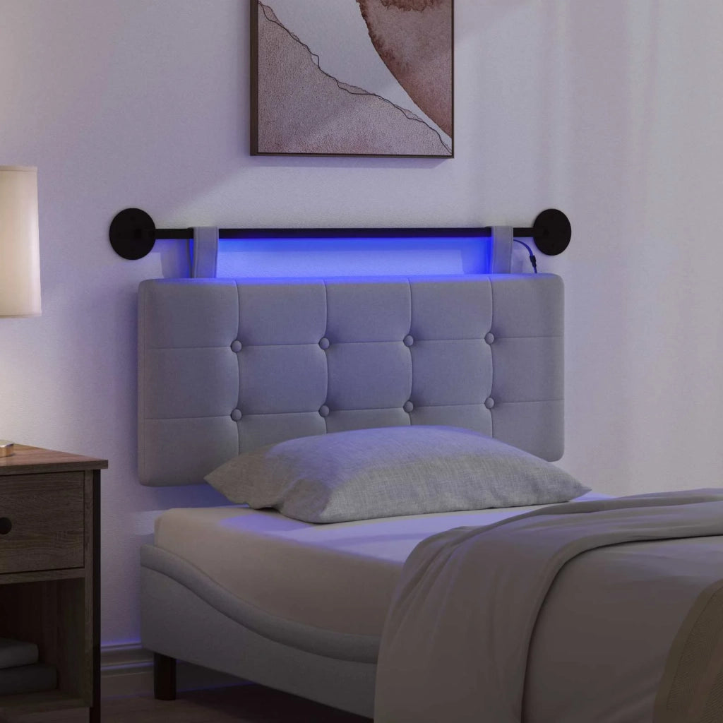 Testiera sospesa Con luce LED Grigio Chiaro Tessuto 3424387