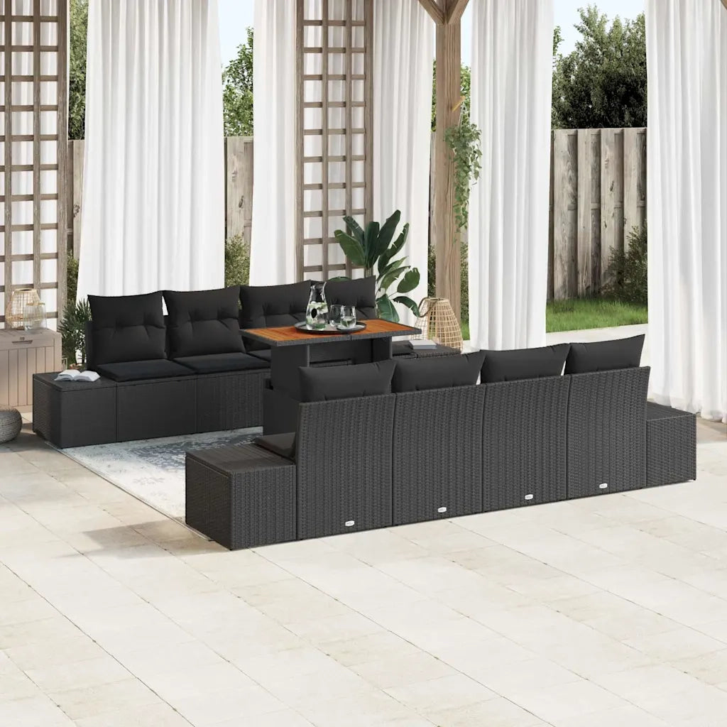 Set Divano da Giardino con archiviazione 9 pcs Nero Poly Rattan 3358676