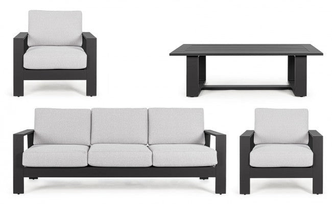 Set Salotto da Giardino Divano 2 Poltrone e Tavolino Baltic Antracite