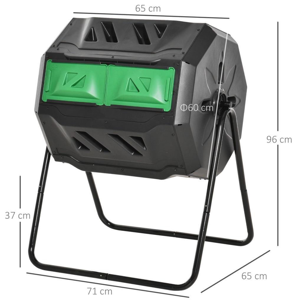 Compostiera rotante a 2 camere 160 L; nera