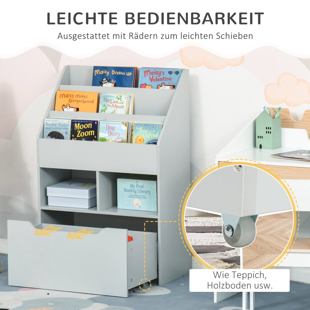 Libreria bambini con cassetto ¨C Xylo ¨C Legno grigio 60x29,9x90 cm