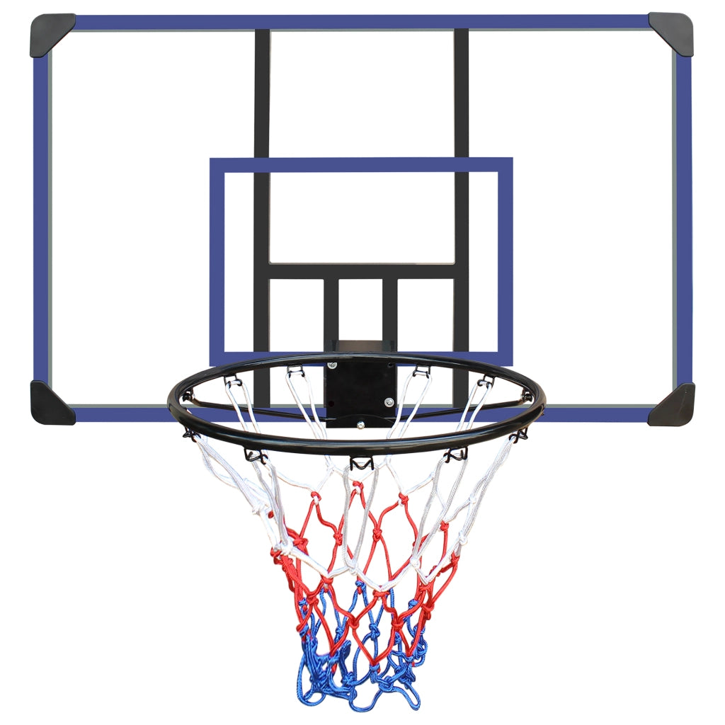 Area giochi canestro da parete con tabellone e anello in pe rattan ferro e tessuto impermeabile nero blu 112 × 72 cm