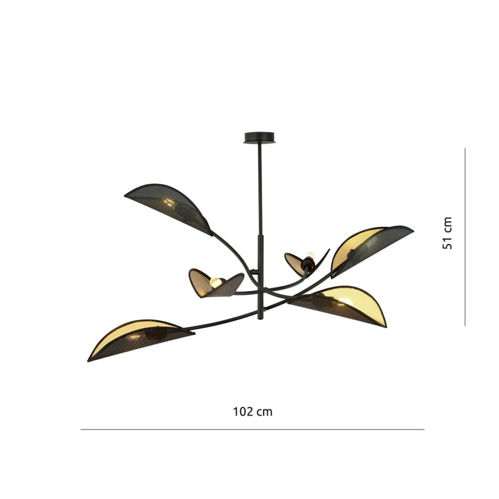 Lampada a sospensione Lotus in acciaio nero e oro