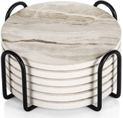 Set di Sottopiedini in Vetro, Sottopiedini in Marmo da 6, Sottopiedini Assorbenti con Base in Canna di Legno e Supporto, Sottopiedini per Bar, Caffè, Casa, Feste, Ufficio, Regali per Mamma e Papà