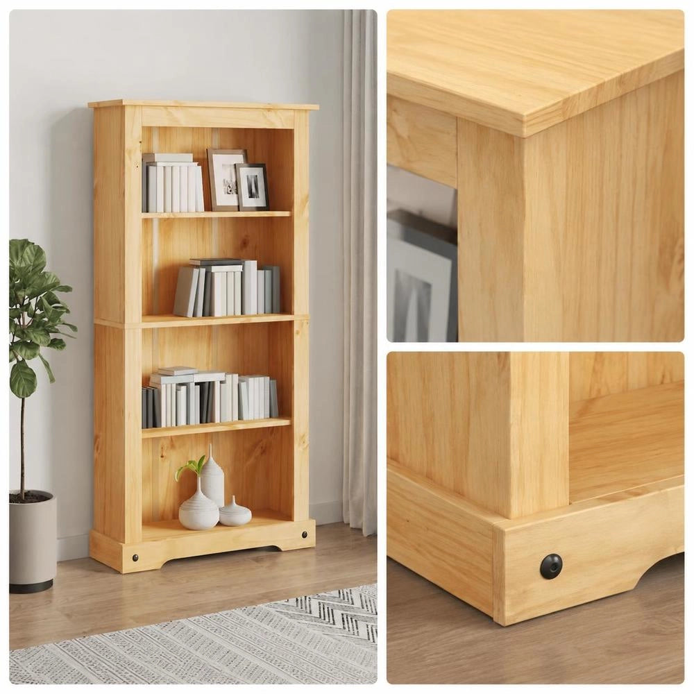 Bookcase With 4 Compartments, Mexican Style, Pine Wood, 80x29x150 Cm
