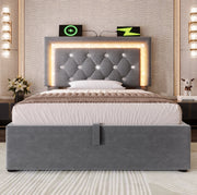 Letto imbottito con LED, ricarica USB e contenitore