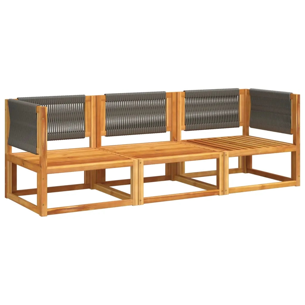 Set di divani da giardino 3 pezzi con cuscini in legno di acacia e corda 3278831