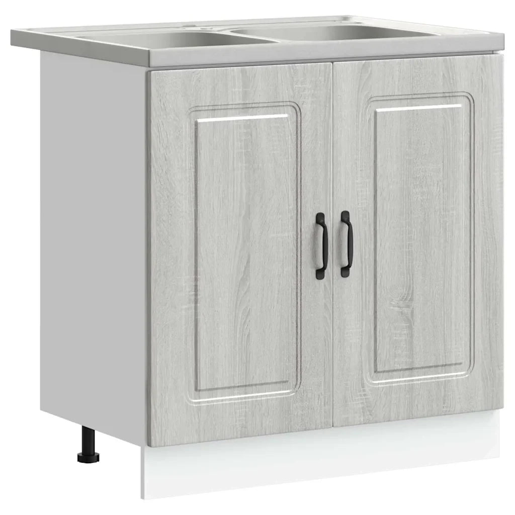 Mobile da cucina rettangolare moderno con ampio spazio contenitivo 80 x 46 x 81,5 cm in legno composito grigio Sonoma 02_0055682