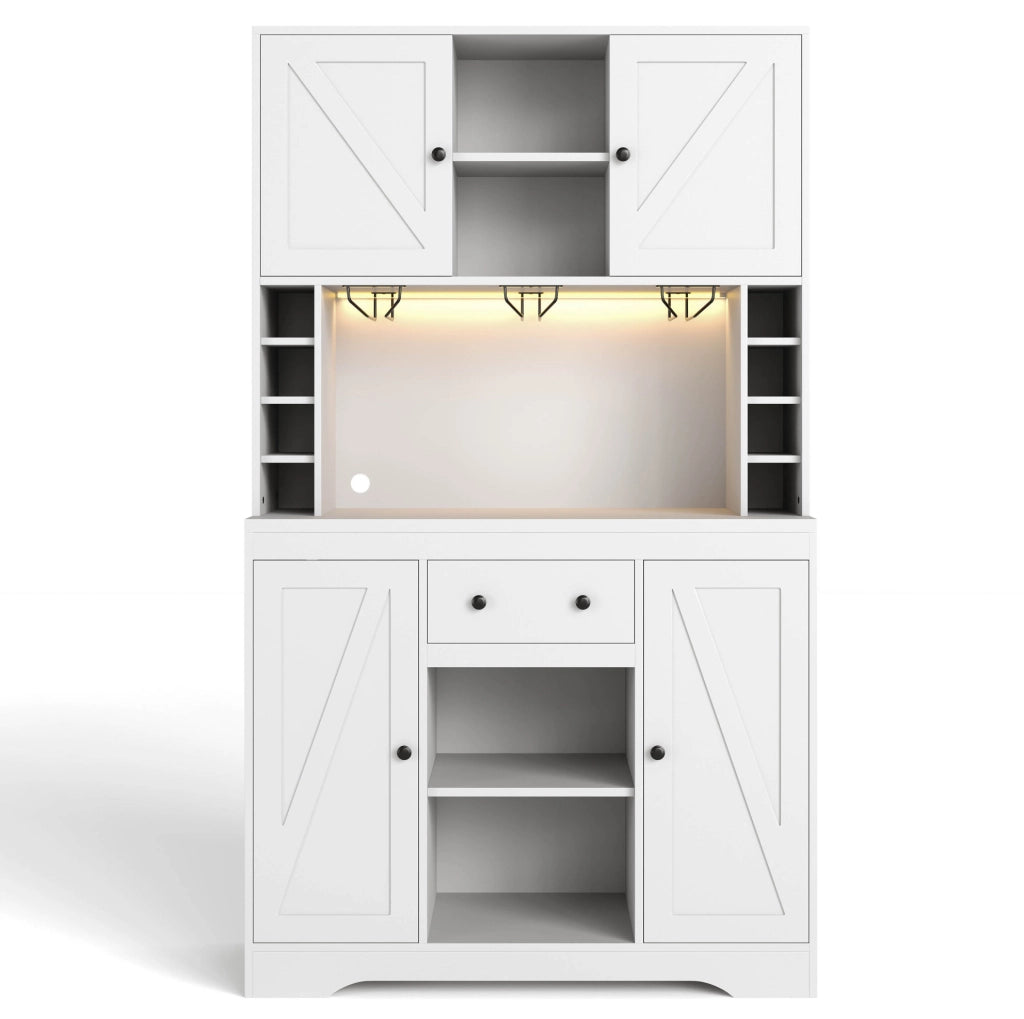 Credenza da cucina 105x40x180 cm con LED controllato da app; presa integrata e portabicchieri bianca