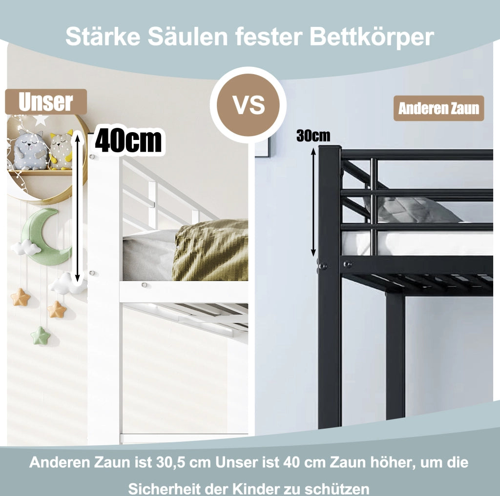 Letto a castello 90x200 cm in MDF e metallo con cassetti; bianco opaco; nero e rovere scuro