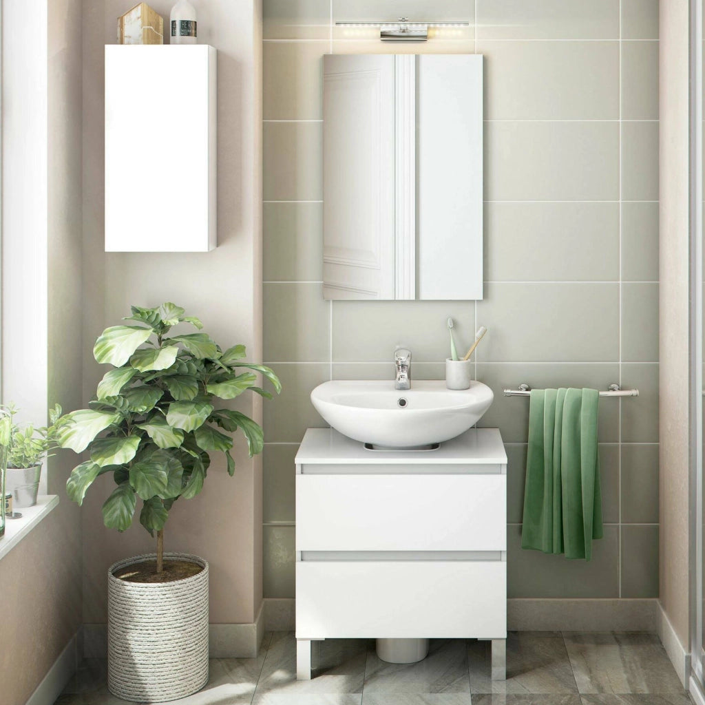 Frisa, set Mobili Bagno 2 Cassetti, Bianco Lucido