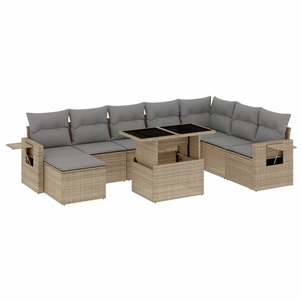 Set Divano da Giardino 9 pz con Cuscini Beige in Polyrattan 3268099
